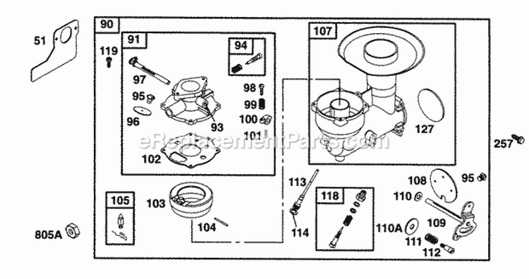 Carburetor Assy Diagram and Parts List for 221432-0145-05  Briggs and Stratton Engine